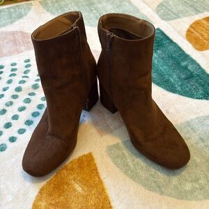 Brown Suede Heeled Booties